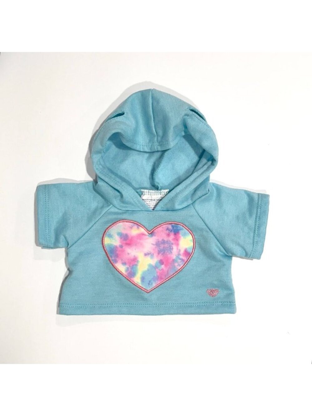 Build-A-Bear Workshop Blue Short Sleeve Tye Dye Rainbow Heart Hoodie